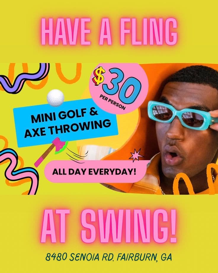Have A Fling At Swing promo — mini golf and axe throwing